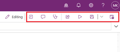 Screenshot that shows the app actions in the command bar.
