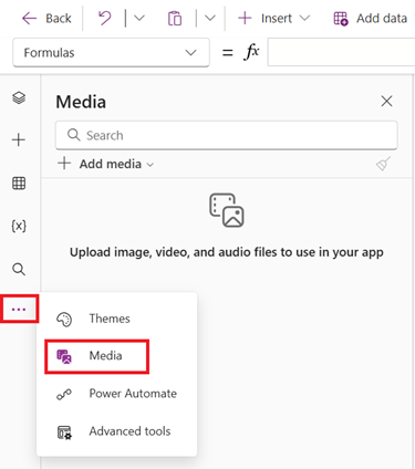 Screenshot that shows how to select the Media option from the authoring menu.