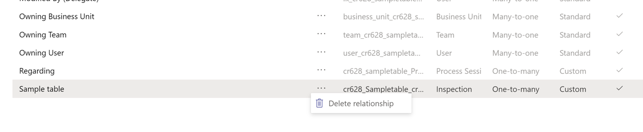 Delete table relationship in context Delete table relationship in context.