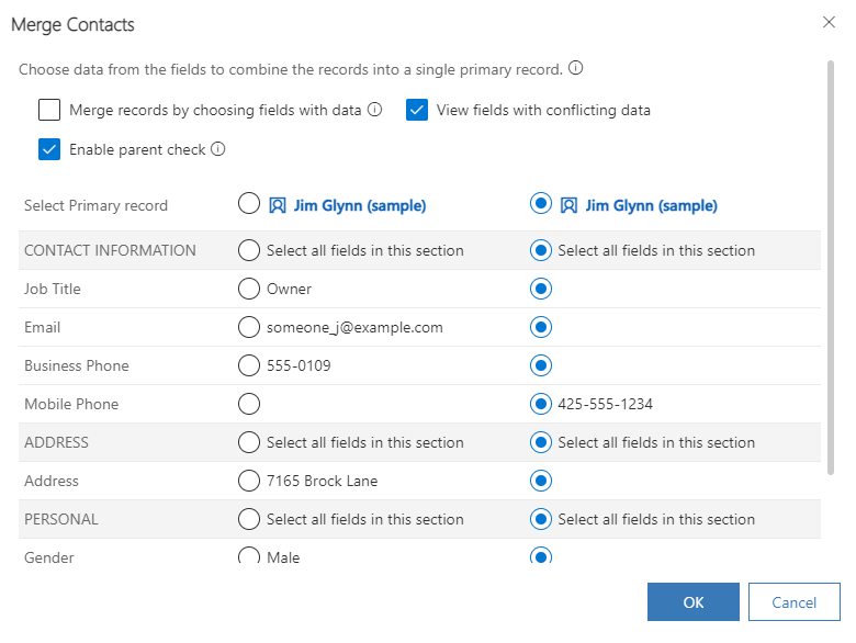 Dialog box for merging rows Dialog box for merging rows.