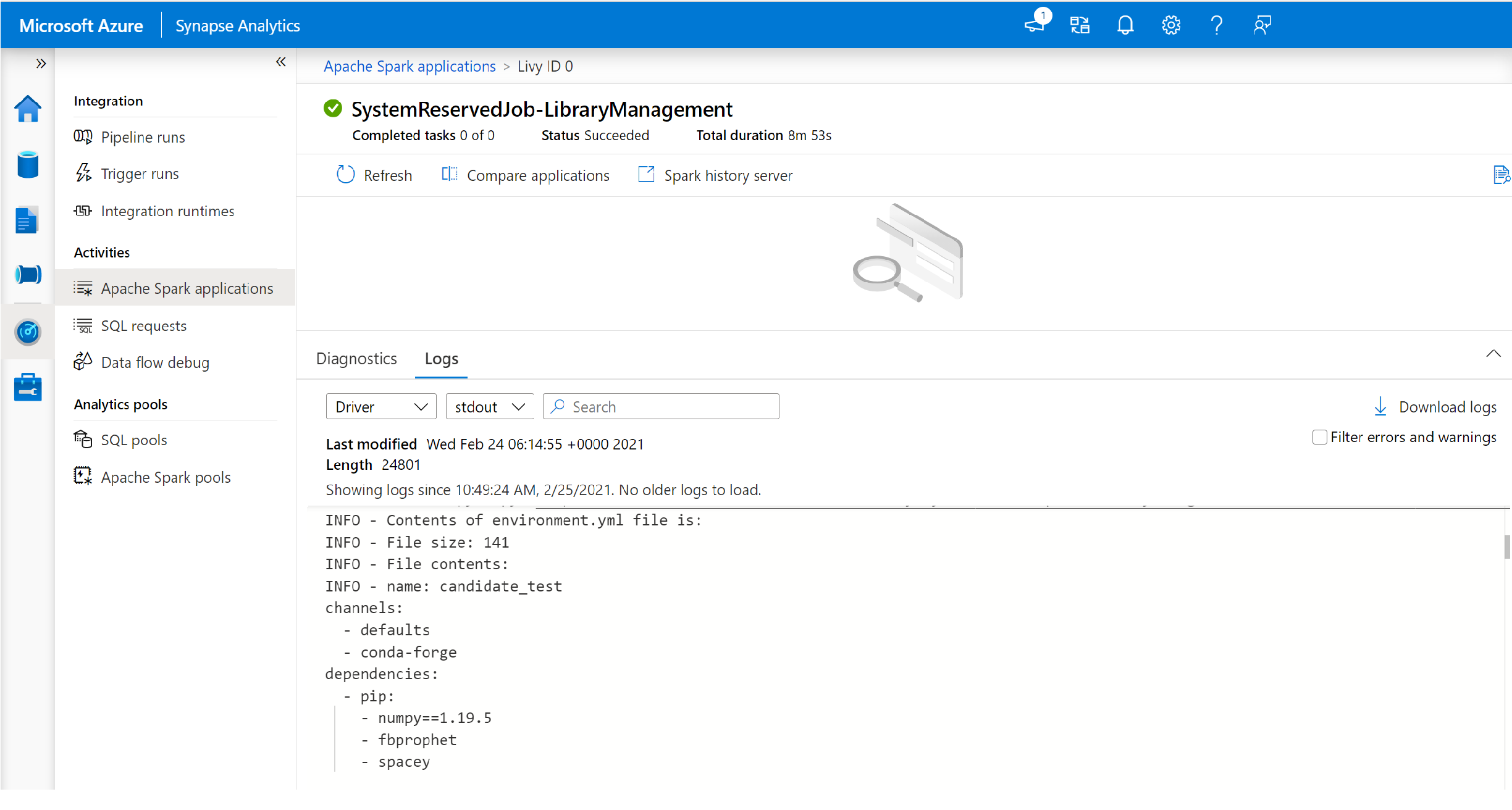 View system library job progress Screenshot that highlights system reserved library job results.