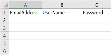 Cell headings in the Excel migration file.