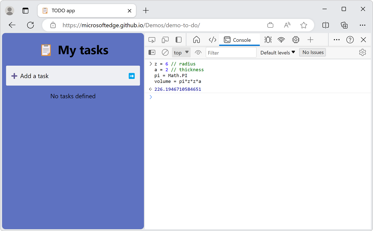 Press Shift+Enter to write several lines of JavaScript. The resulting value is output