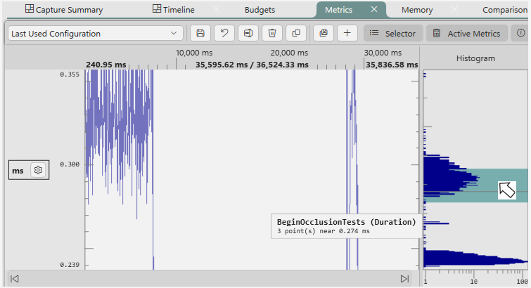 Selecting a portion of the Metrics view histogram