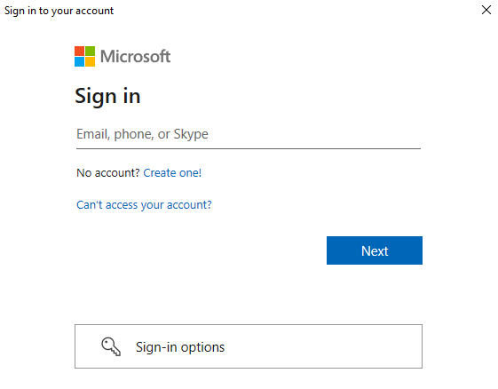 Enter your credentials screen Screenshot of entering your credentials.