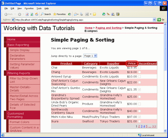 By Removing the SortExpression Property, Users Can No Longer Sort the Products By Price