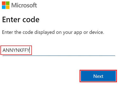 Enter auth code in browser