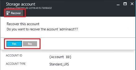 Recover storage account confirmation