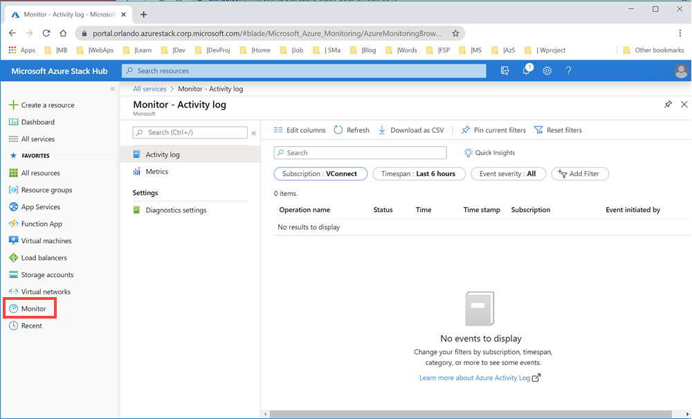 Azure Stack Hub Monitor blade