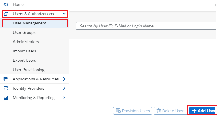 Screenshot that shows the "User Management" page with the "Add User" button selected.