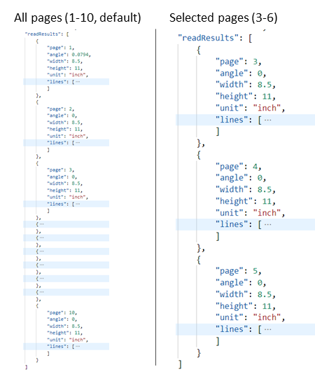 Selected pages output