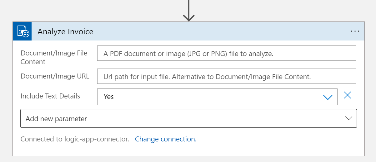 Screenshot showing the analyze invoice window fields.