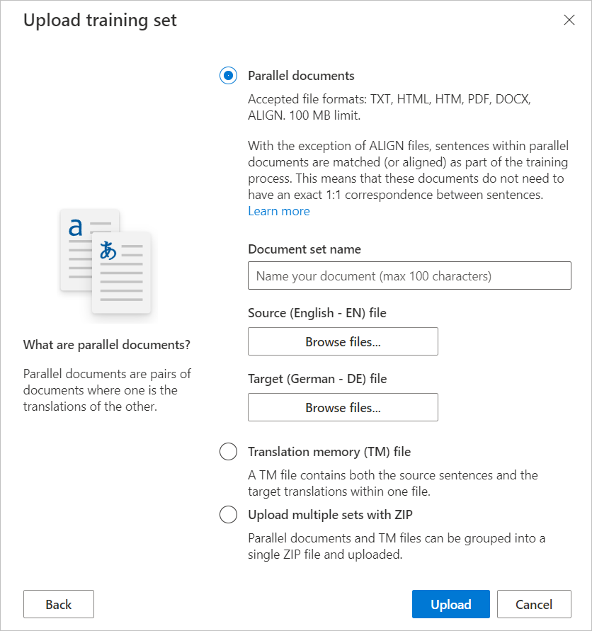 Screenshot illustrating the upload document page.