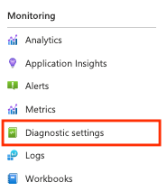 Screenshot of Diagnostic settings item in Monitoring menu in the portal.