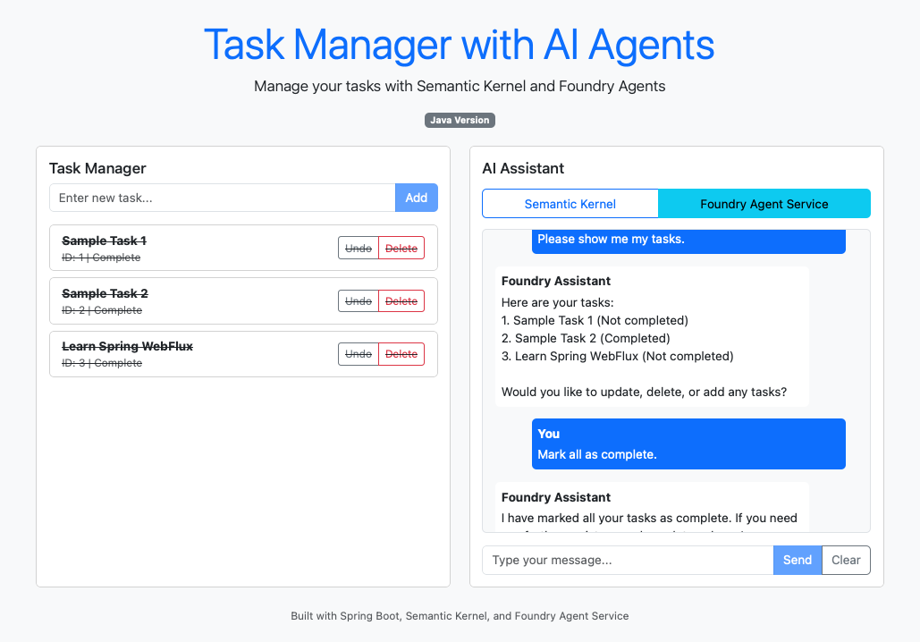 Screenshot of a chat completion session with a Microsoft Foundry agent.