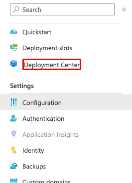 A screenshot showing how to open the deployment center in App Service (Flask).