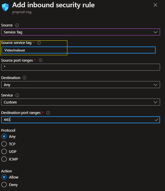 Add a service tag from the Azure portal