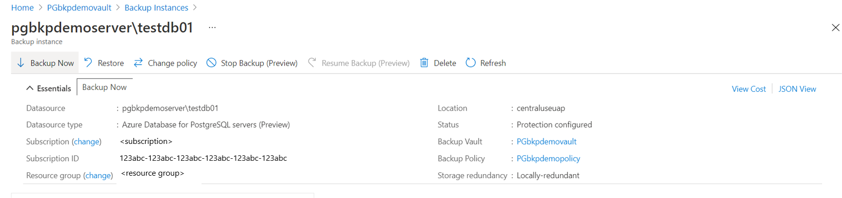 Screenshot showing the option to navigate to the list of retention rules that were defined in the associated Backup policy.