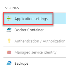 Screenshot highlighting the Application settings link in the Azure portal.