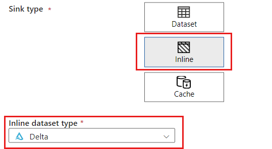 Screenshot of selecting and Inline Delta dataset type for the sink.