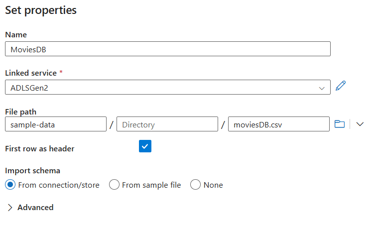 Screenshot of the pane to create a dataset.