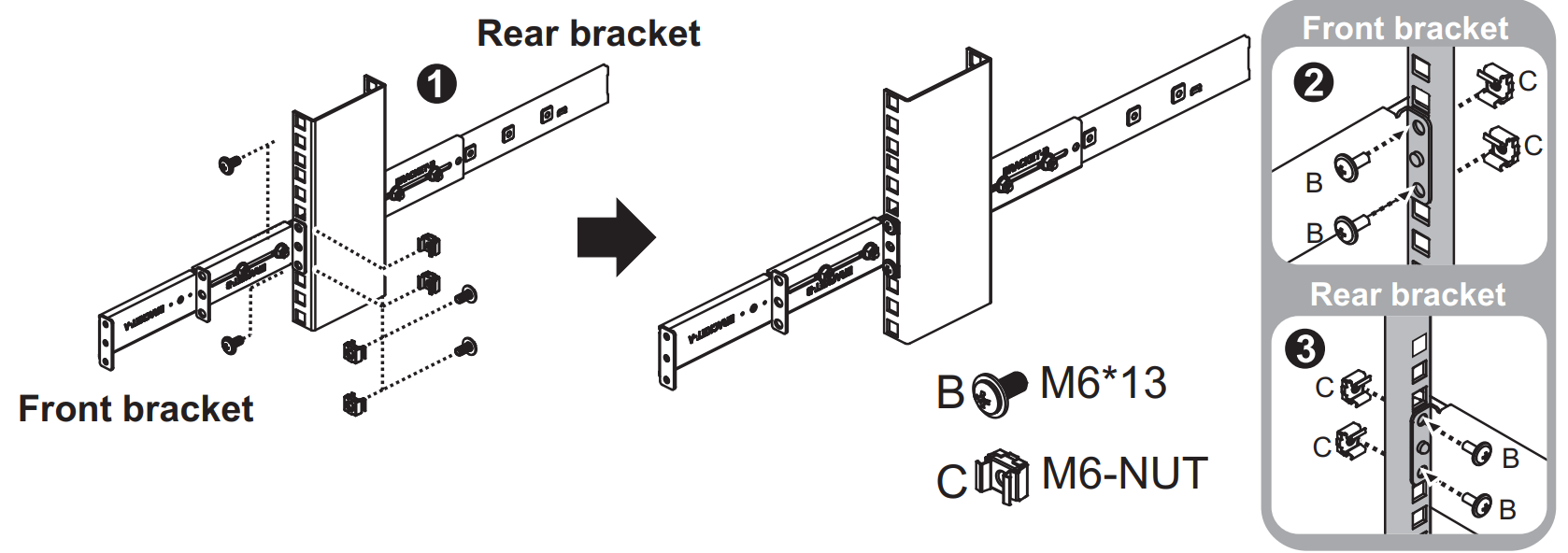 Instructions for front and rear brackets.