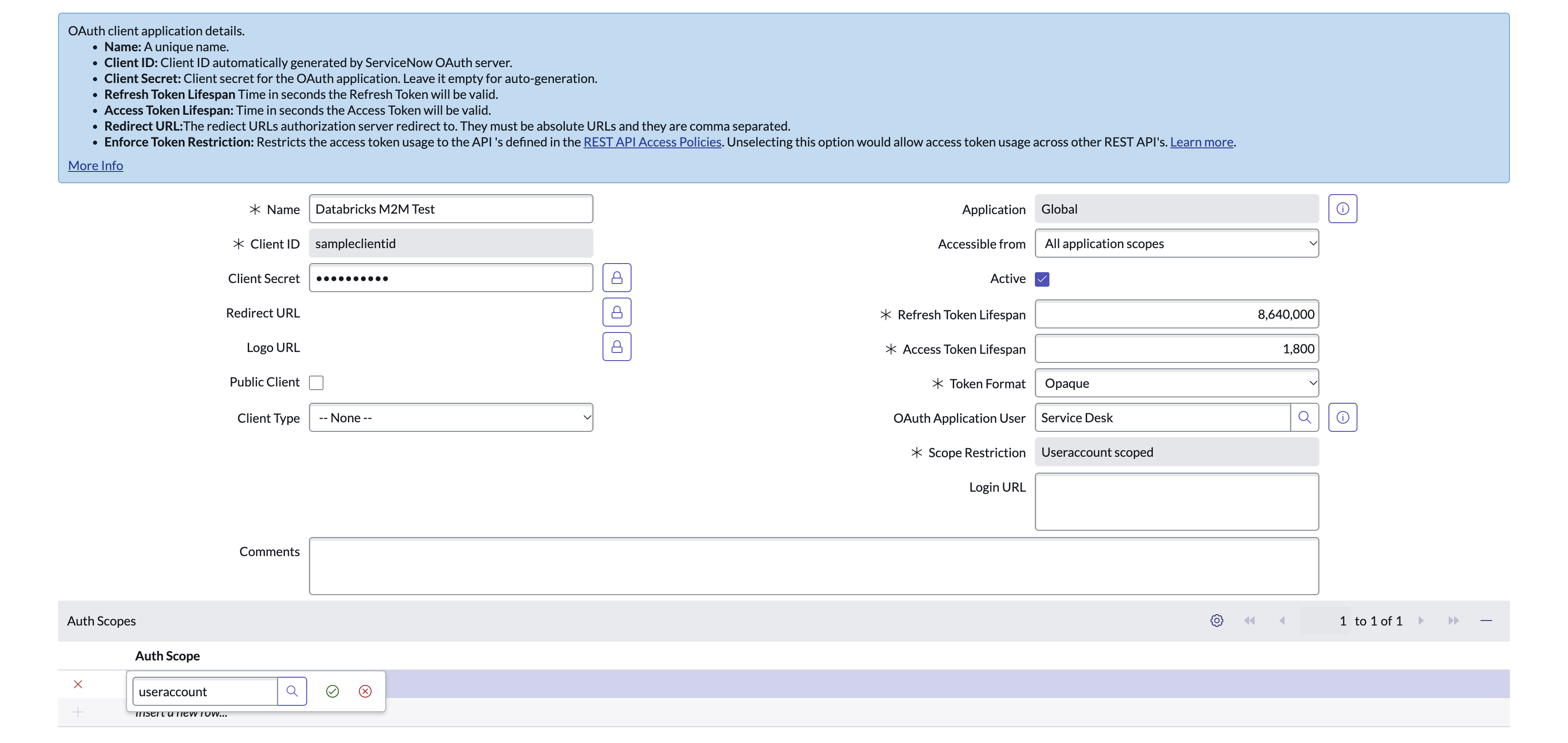 ServiceNow OAuth application with OAuth Application User and useraccount auth scope