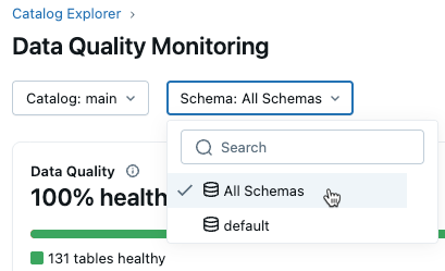 Selecting All Schemas from the Schema drop-down menu.