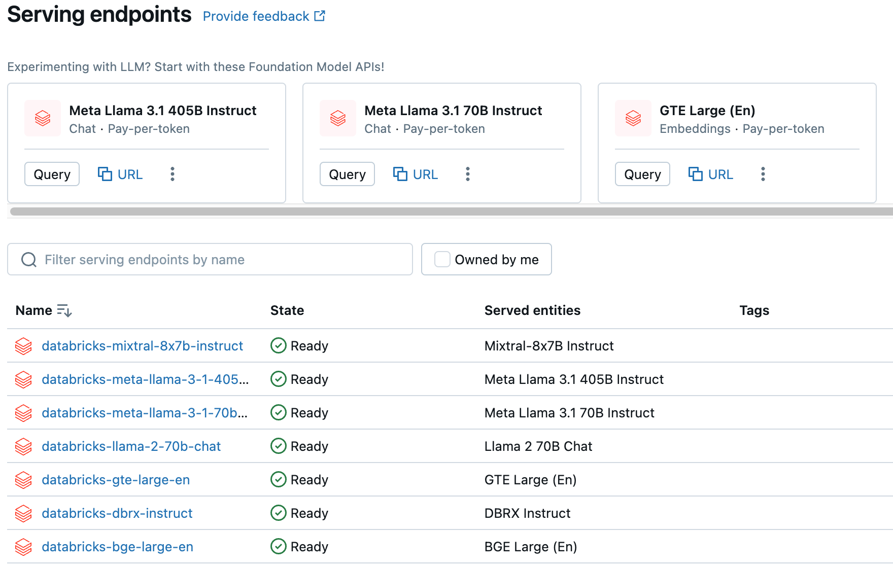 Serving endpoints list