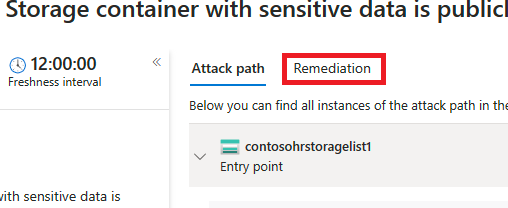 Screenshot of the attack path that shows you where to select remediation.