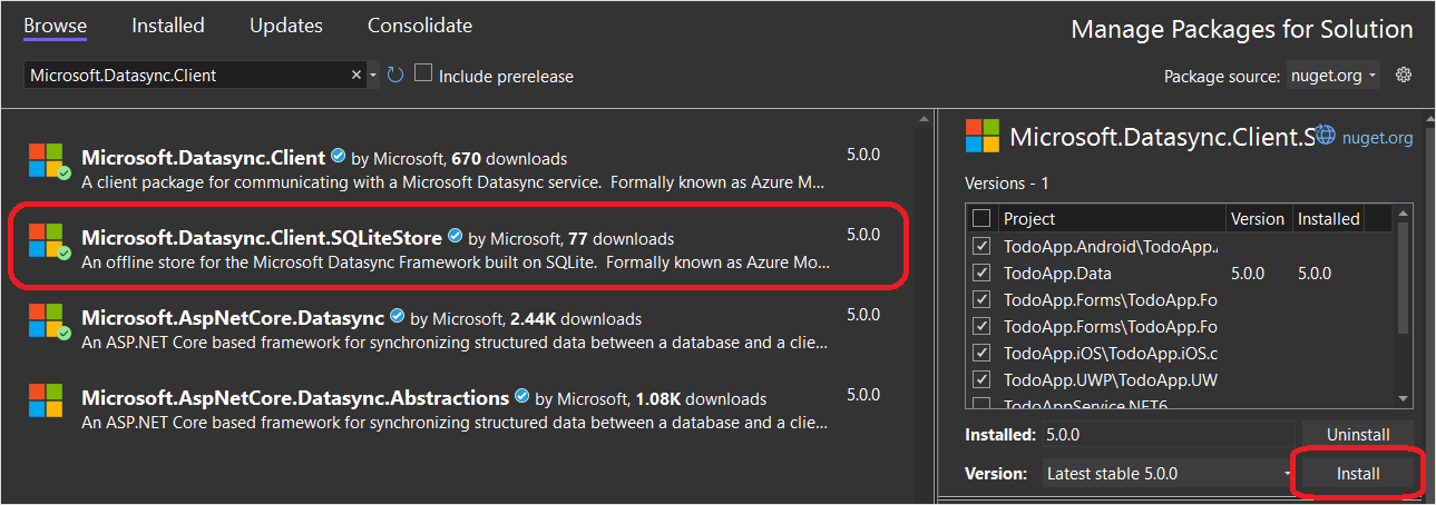 Screenshot of adding the offline NuGet in Visual Studio.