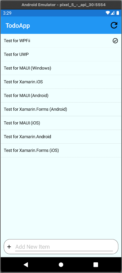 Screenshot of the running Android app showing the to do list running on a Mac.