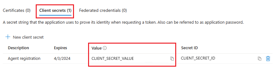 Screenshot of client secret.