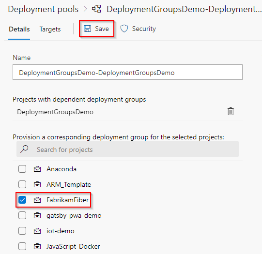 Share a deployment group with a project
