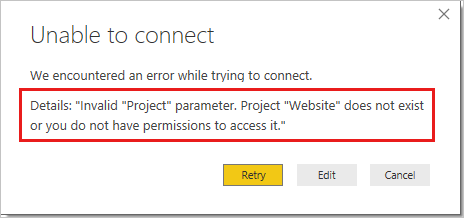 Screenshot that shows the Project not found error.