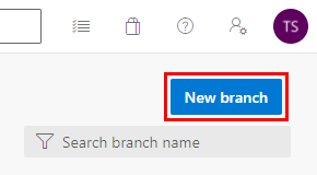 Screenshot of the 'New branch' button on the Azure DevOps repo page.