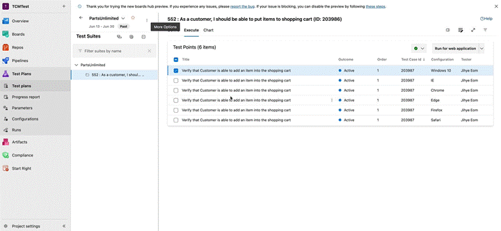 Gif to demo seamless build pipeline integration for test cases.