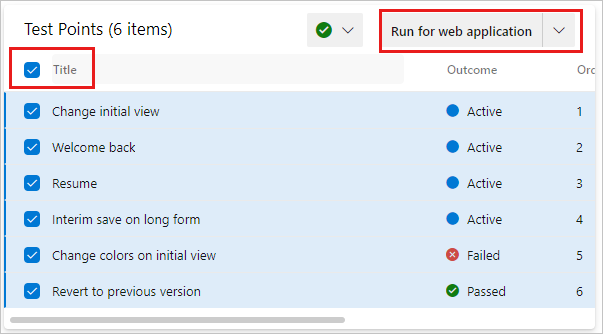 Screenshot shows how to select and run all active tests in a test suite.