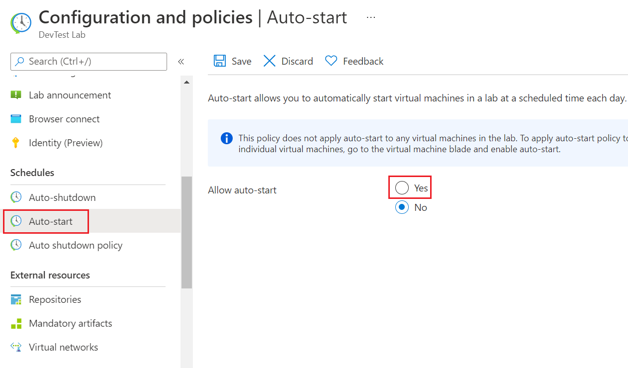 Screenshot of Auto-start option under Schedules.