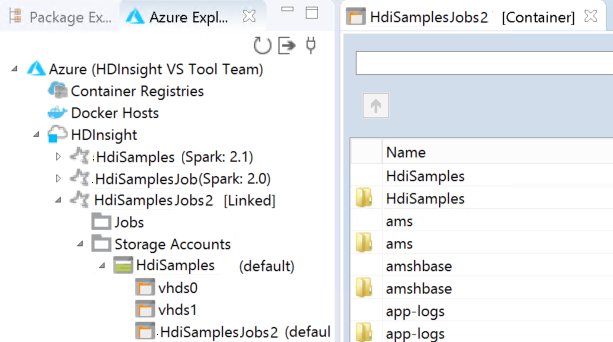 Azure Explorer storage accounts