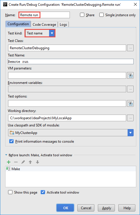 Create RemoteClusterDebugging Configuration.