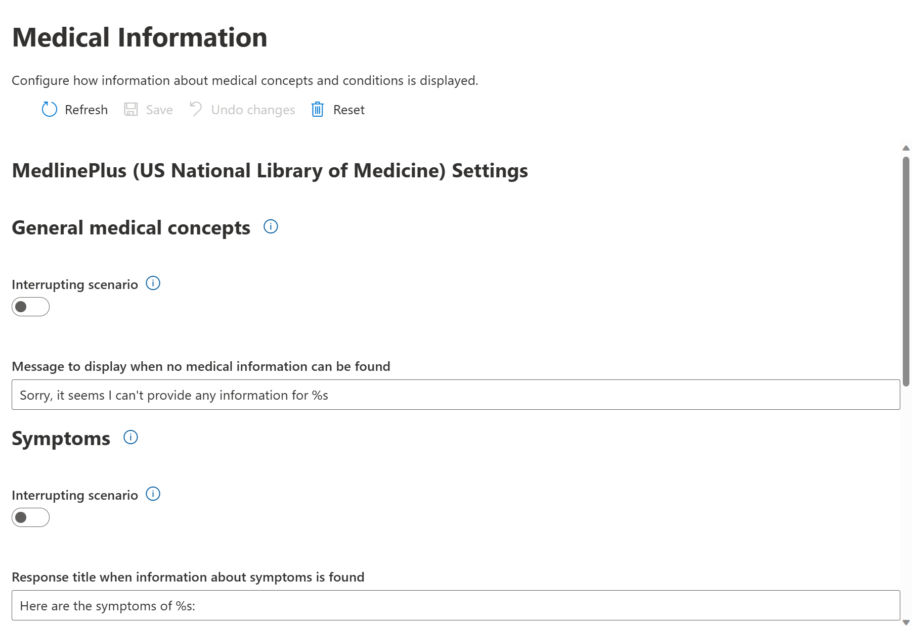 A screenshot of the medical configuration