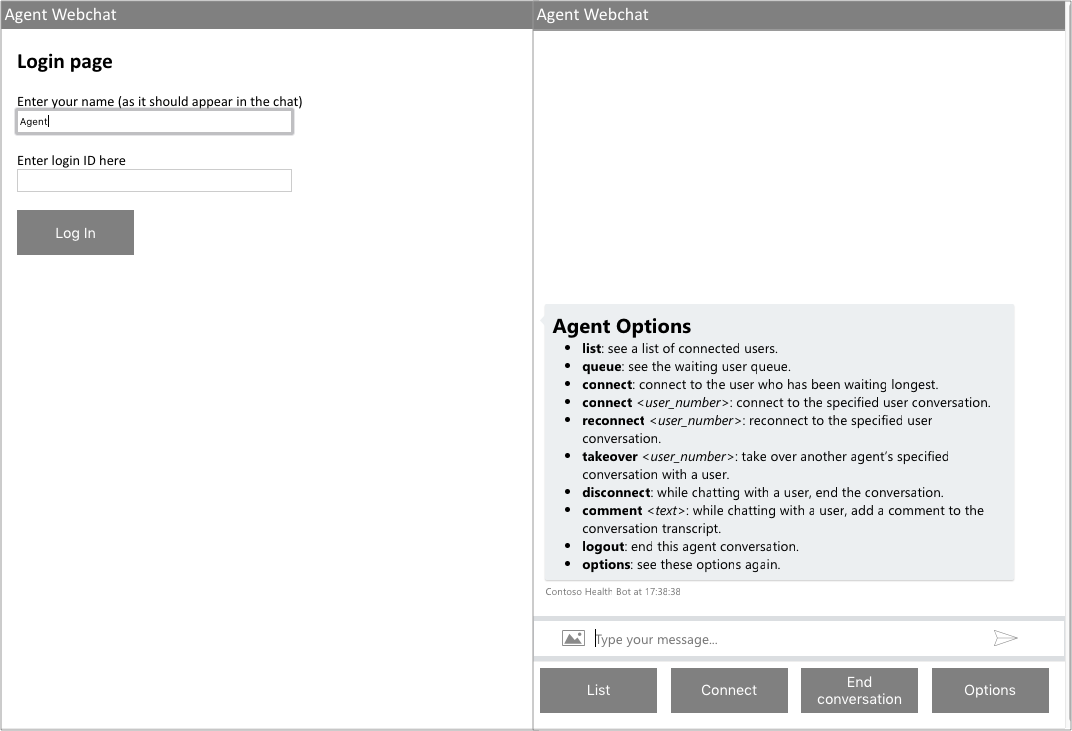 screen shot of the agent webchat application