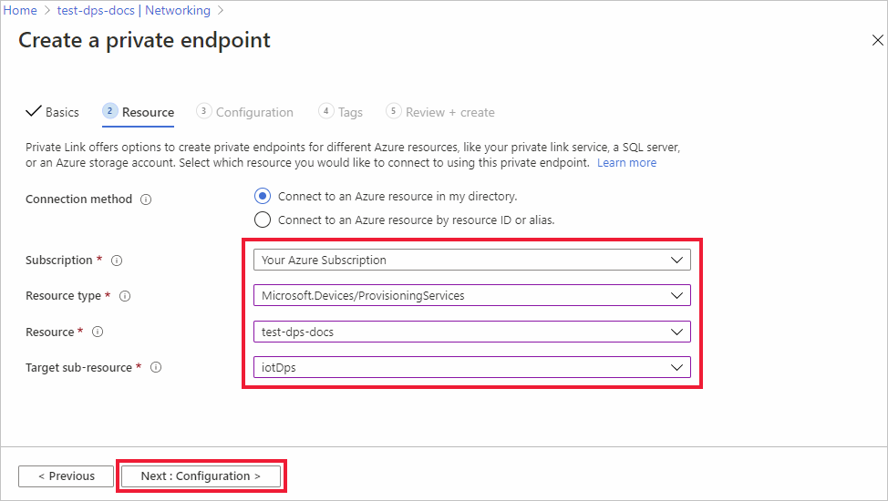 Create private endpoint resource