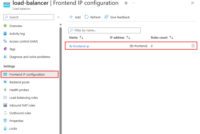 Screenshot of frontend IP configuration.