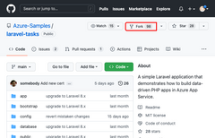 A screenshot showing how to create a fork of the sample GitHub repository.