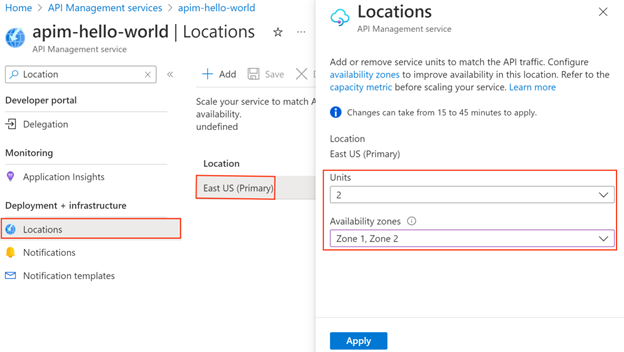 Screenshot of how to migrate existing location of API Management instance not injected in VNet.