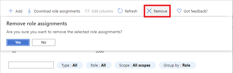 Screenshot of Remove role assignment message.