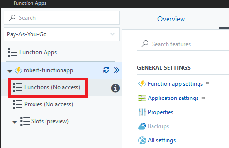 Function apps no access