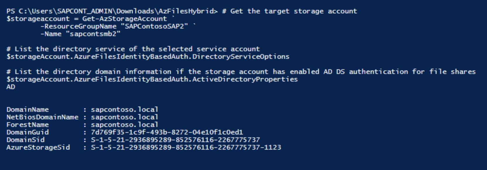Screenshot of the PowerShell script to retrieve technical info.